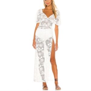 For Love And Lemons White Daisey Crochet Maxi Dress